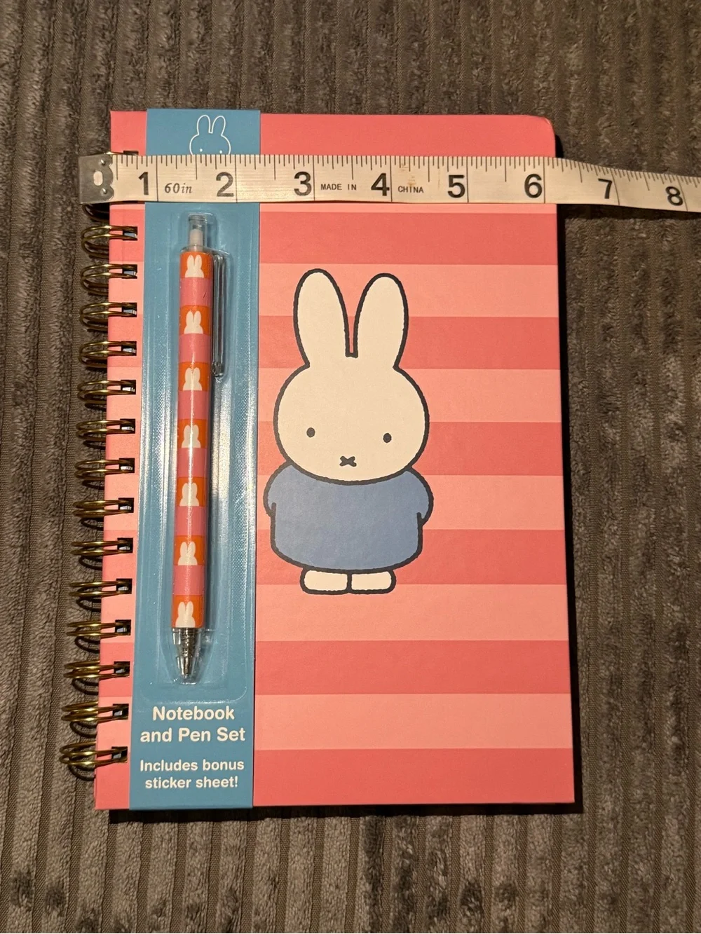 miffy Coral Striped Notebook & Pen Set with Blue Outfit